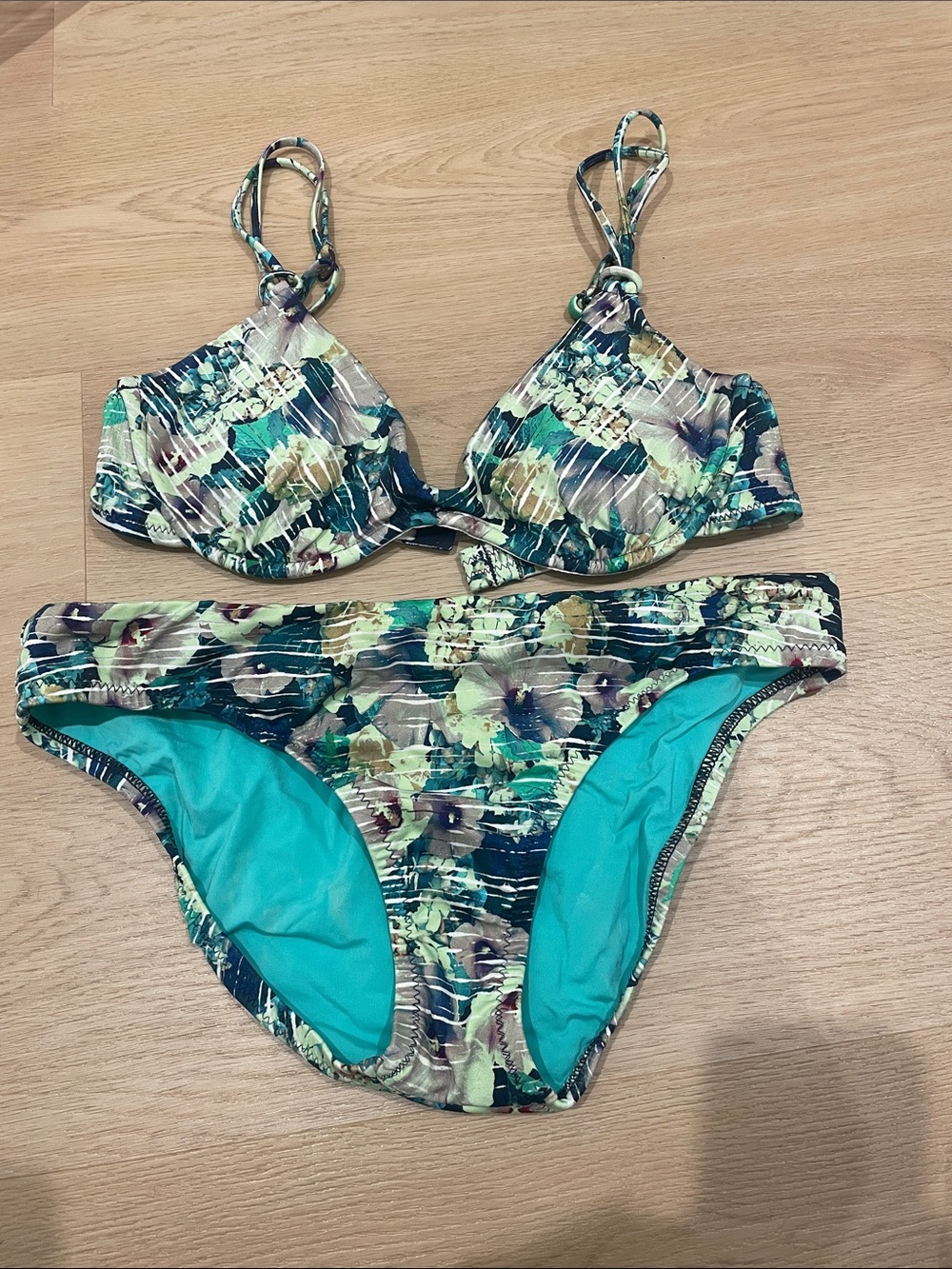 Nanette Lepore Teal and Green Floral Underwire Bikini Set